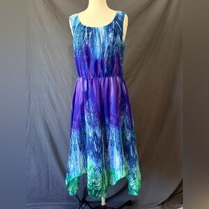 Rabbit Rabbit Rabbit Design Dress Watercolor Handkerchief Hem Sz 12 Purple Green